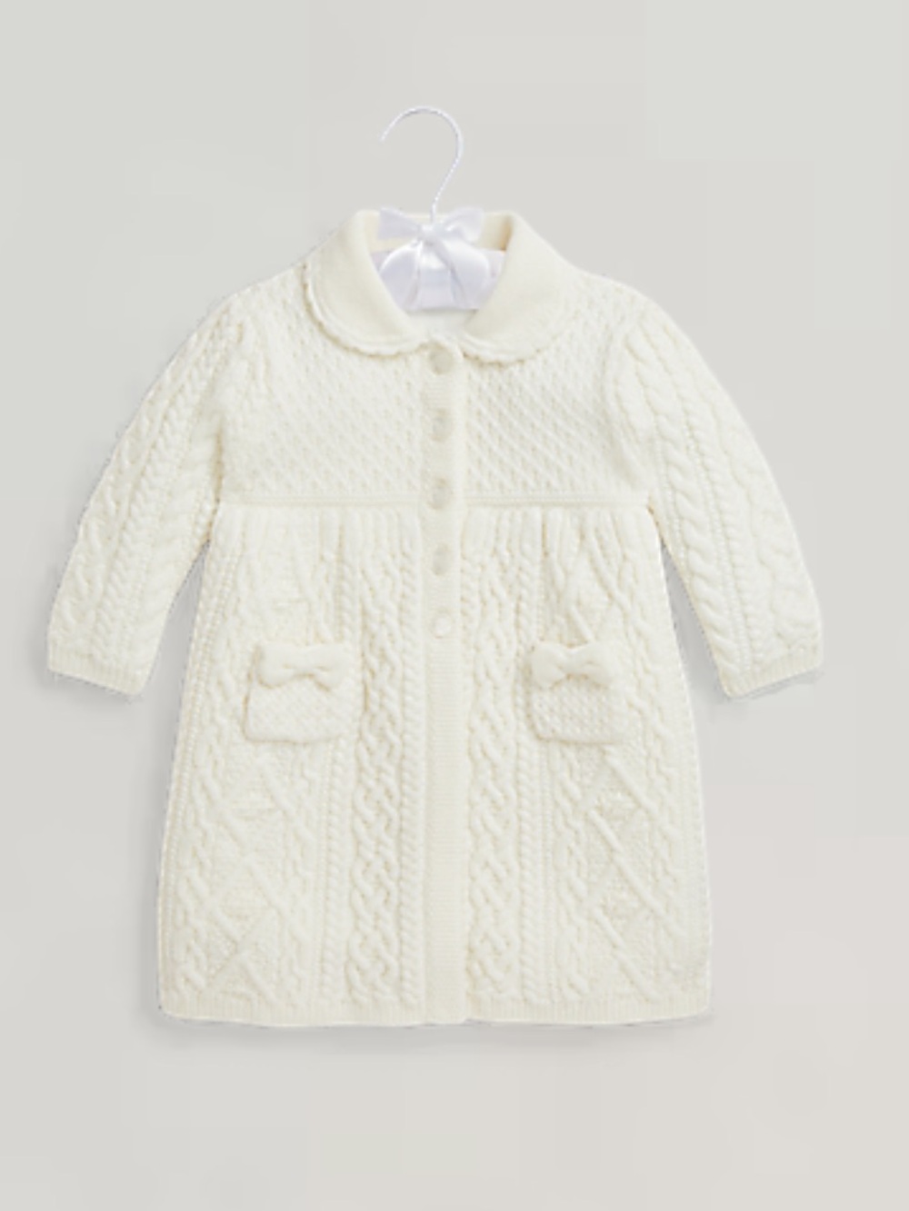 Ralph Lauren Aran-Knit Wool Sweater Jacket Cream Cable Knit Lined